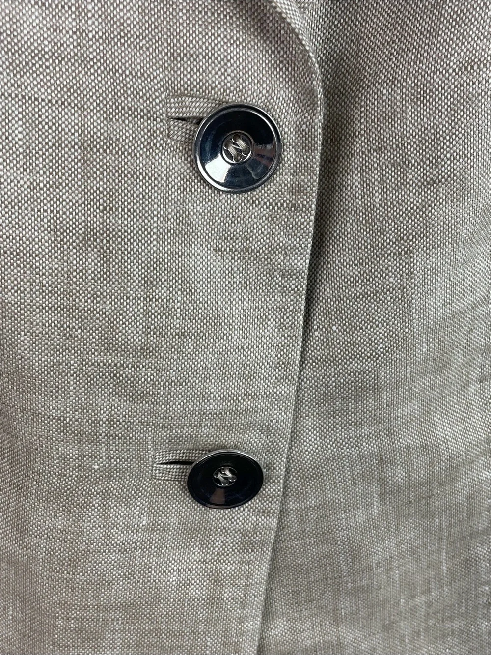 MaxMara | Beige Khaki Linen Two Button Slit Sleeve Unstructured Blazer